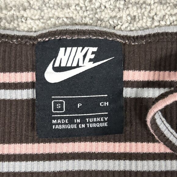 Nike Femme Ribbed Striped Maxi Dress Womens Small Y2K Brown Side Slit - Picture 5 of 11